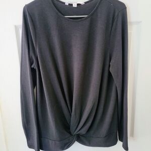 Black Twist-Front Long-Sleeve Women’s Top